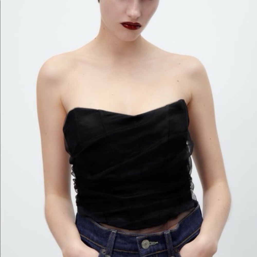 Zara Black Strapless Crop Top TULLE CORSET